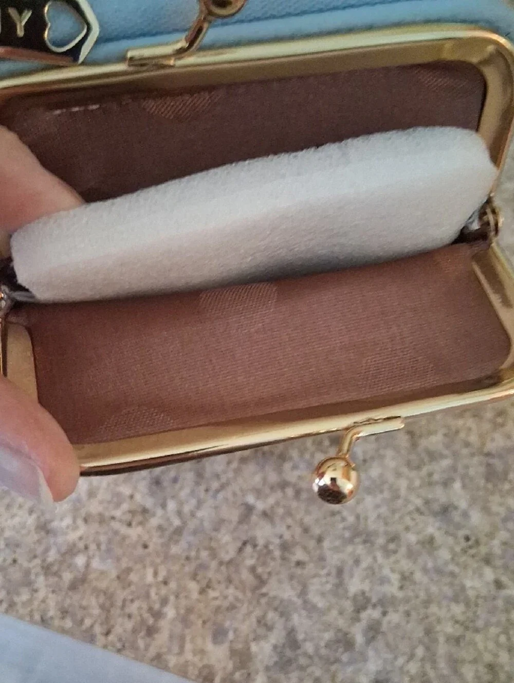 Light Blue Faux Pebble Leather Tiny BIG Bag Clutch Wallet with Gold Frame